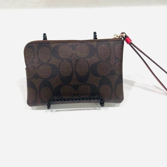 Coach Signature Brown Wristlet with Red Strap NWOT - Picture 2 of 8
